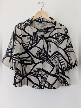 Anne Klein Black & Cream Short Sleeve Printed Jacket